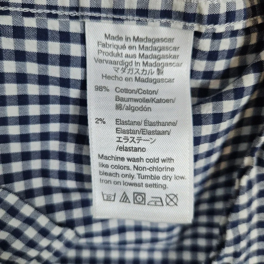 J Crew Men's Navy Blue & White Checked Dress Shirt Size XL Slim Fit‎ Flex Washed